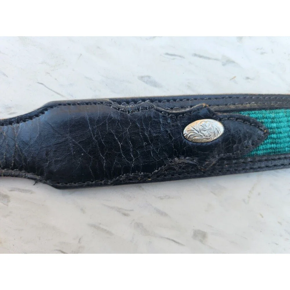 Western DDD Belt Leather Size 34 3-D Silver Belt Buckle Multicolor Insert Cowboy